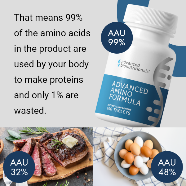 Advanced Amino Formula 99 percent amino acid utilization AAU muscle protein support