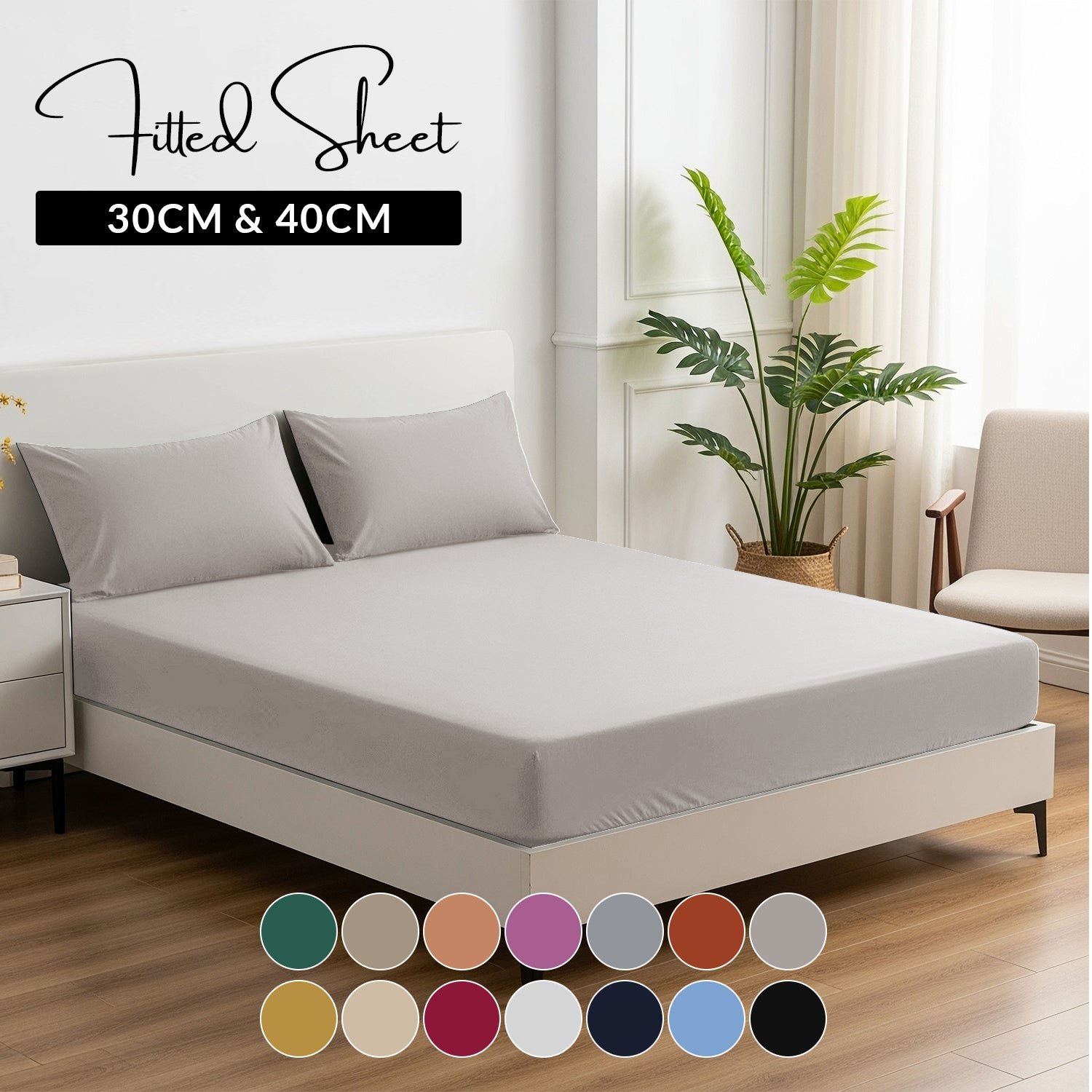 Oxford Homeware fitted sheet in neutral grey with multiple color options