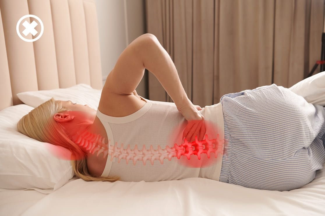 bad sleeping posture causing neck and back pain due to poor pillow support
