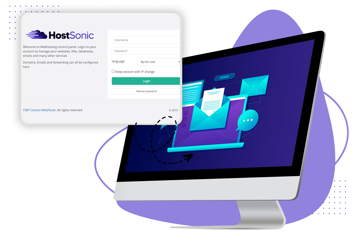 HostSonic control panel dashboard for managing domains and hosting