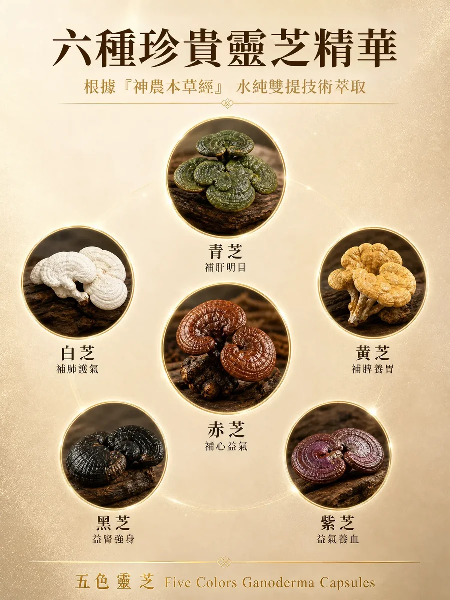 Six types of reishi mushroom used in Vita Green Lingzhi
